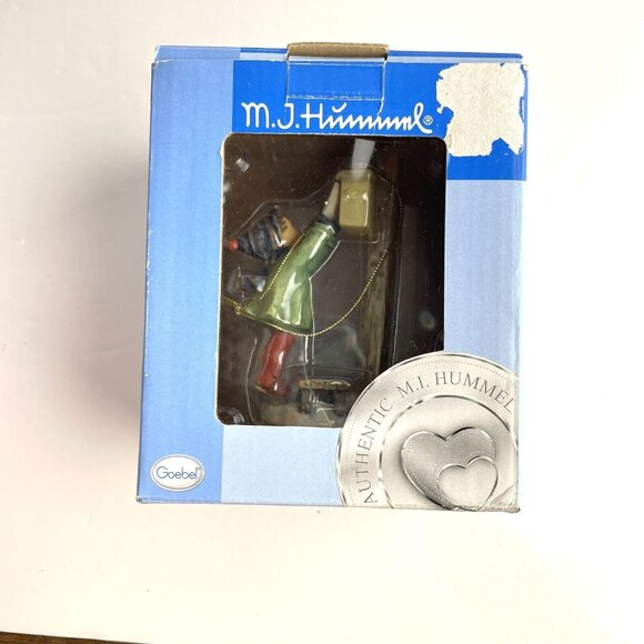 Hummel Christmas Ornament LETTER TO SANTA Porcelain Boy with Sled Box - Picture 13 of 14